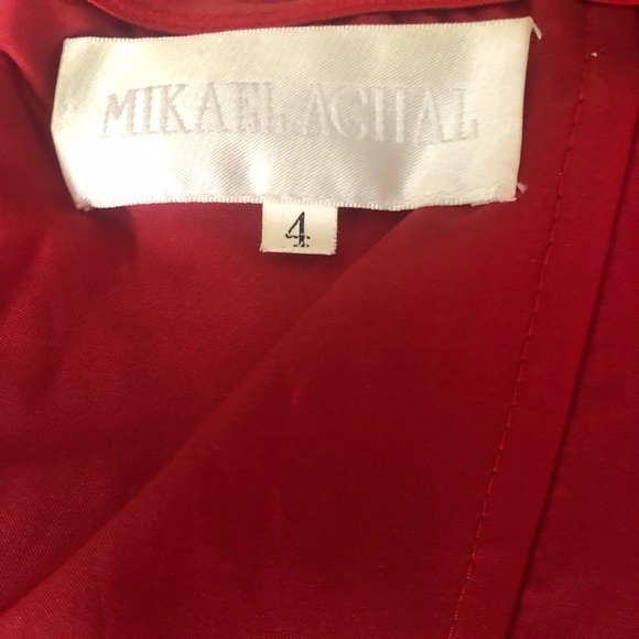 Mikael Aghal Red Pleated Mini Dress Sz 4 - Picture 5 of 6